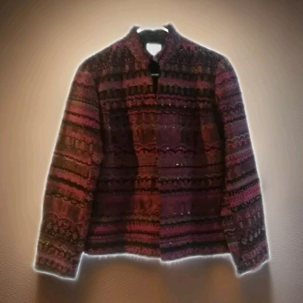 Chico's Blazer Jacket Women's 1 Multicolor Beaded Embroidered Open Front Sequin